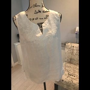 Cynthia Rowley Super Sweet White Linen Embroidered Sleeveless Top Woman’s Sz Med
